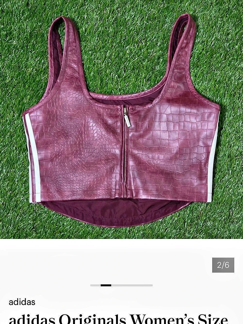 adidas Originals Pleather Corset Crocodile-Textured Crop Top Red US 2 NWT